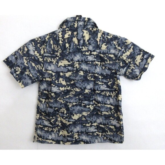 Vintage OshKosh Shirt Boys Sz 5 Button-Up Short Sleeve Shirt Blue Camo Collared - Picture 2 of 8